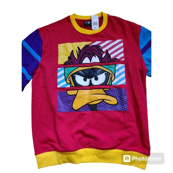 FTW Taz, Marvin the Martian &  Daffy Cartoon Multi Color Long Sleeve Men Sweater - Picture 3 of 8